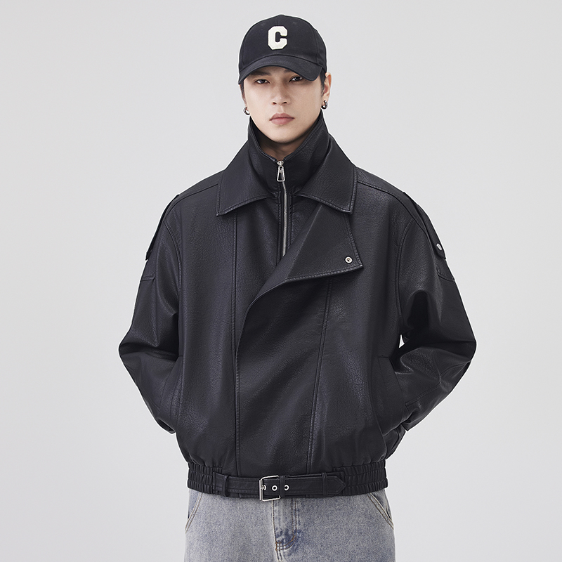 Streetwear Brand Vintage - Męska kurtka skórzana jesienno-zimowa, moda streetwear,
