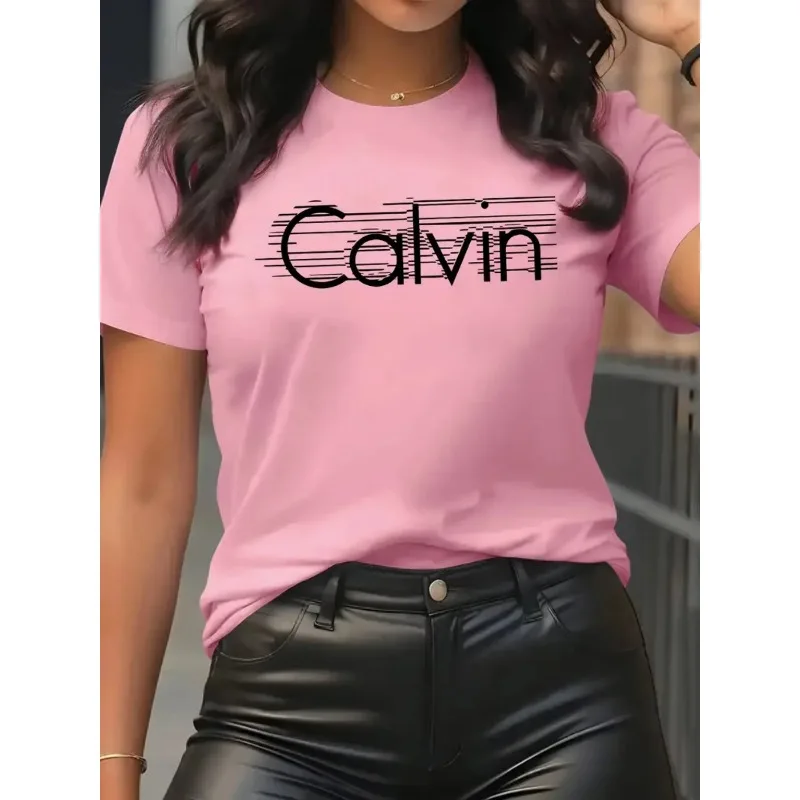 Streetwear Brand Tees - Damska koszulka Calvin, modna, codzienna, z