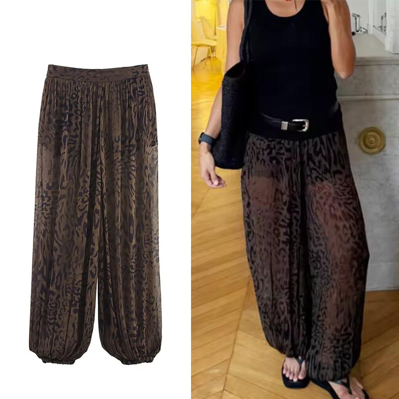 Streetwear Brand Vintage - Vintage Spodnie w Leopardzi Wzór Oversize
