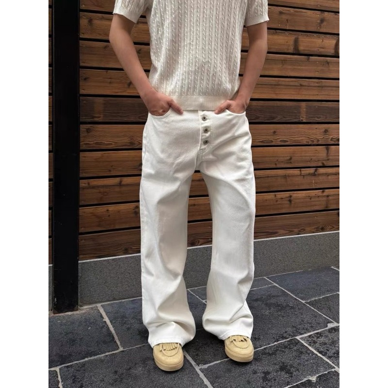 Streetwear Brand Pants - Męskie białe jeansy z szerokimi nogawkami,